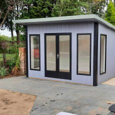12 x 8 Shire Cali Insulated Garden Office - in situ, angle view , lhs