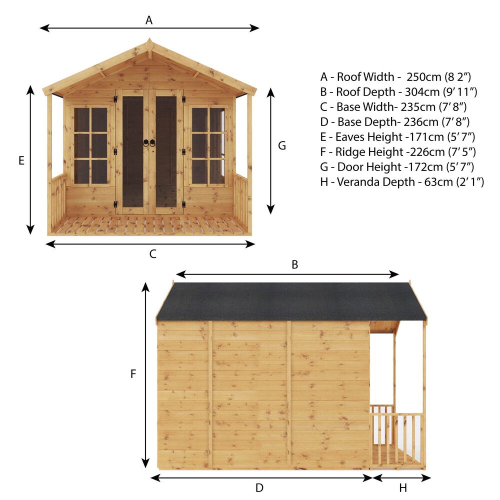 8 x 10 Mercia Premium Traditional T&G Summerhouse with Veranda - elbec ...