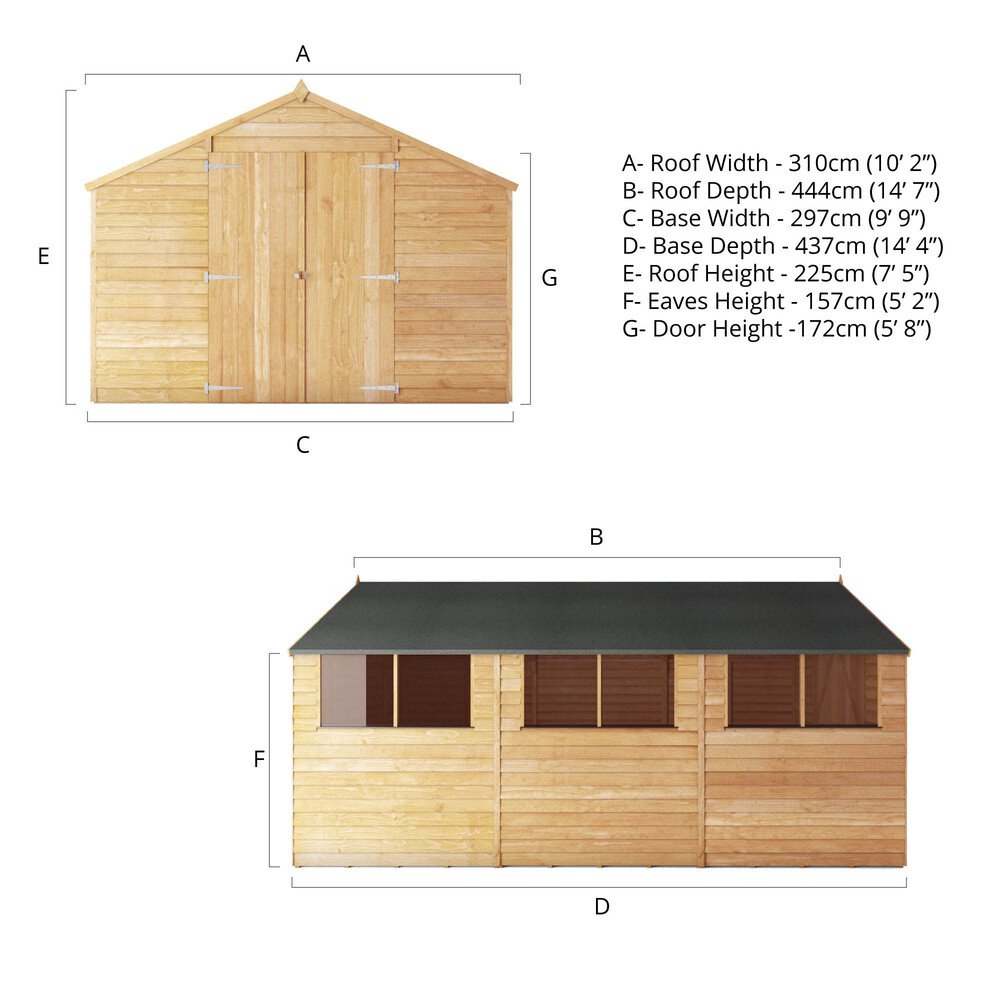 15 x 10 Mercia Modular Overlap Shed - elbec garden buildings