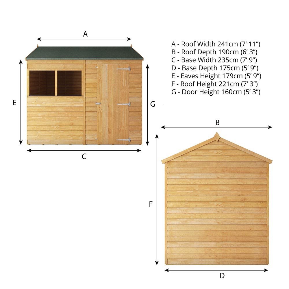 Mercia Overlap Reverse Shed 8 X 6 (2.40 X 1.85m) - Elbec Garden Buildings