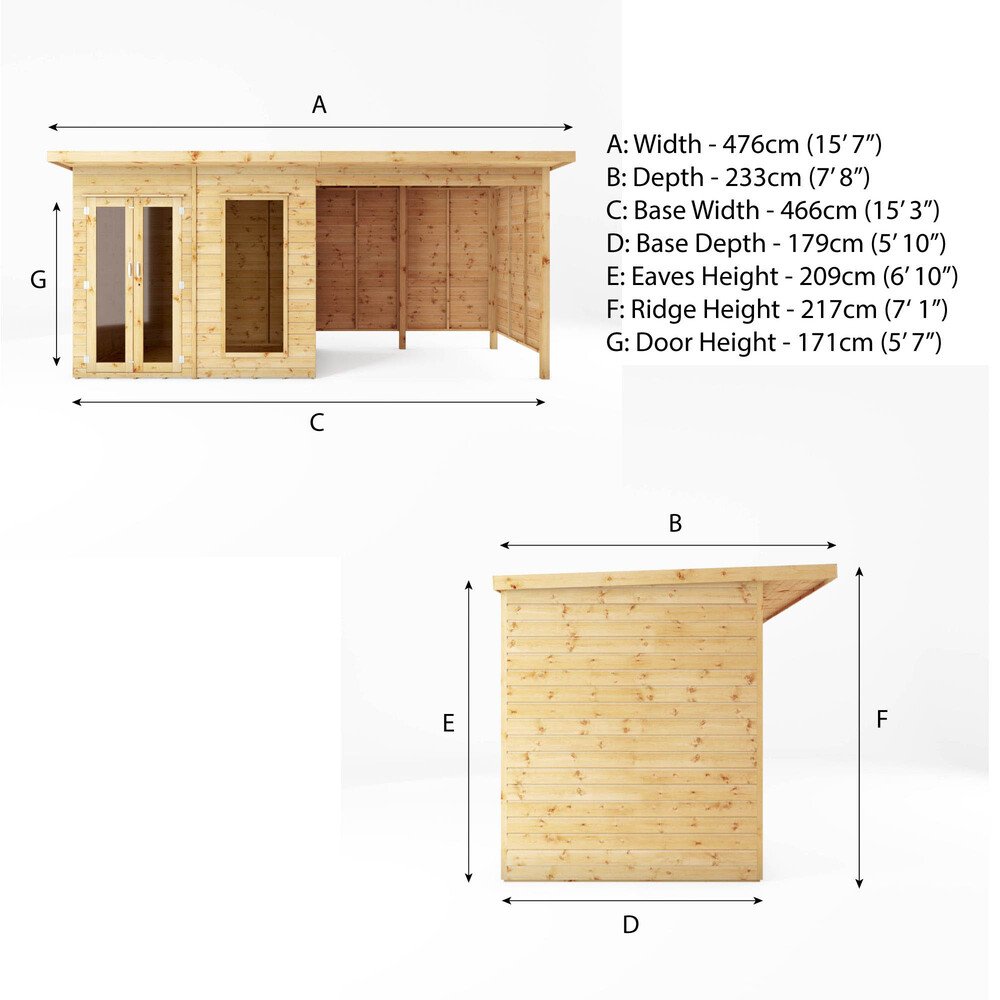 16 x 6 Maine Summerhouse with Patio Area - elbec garden buildings