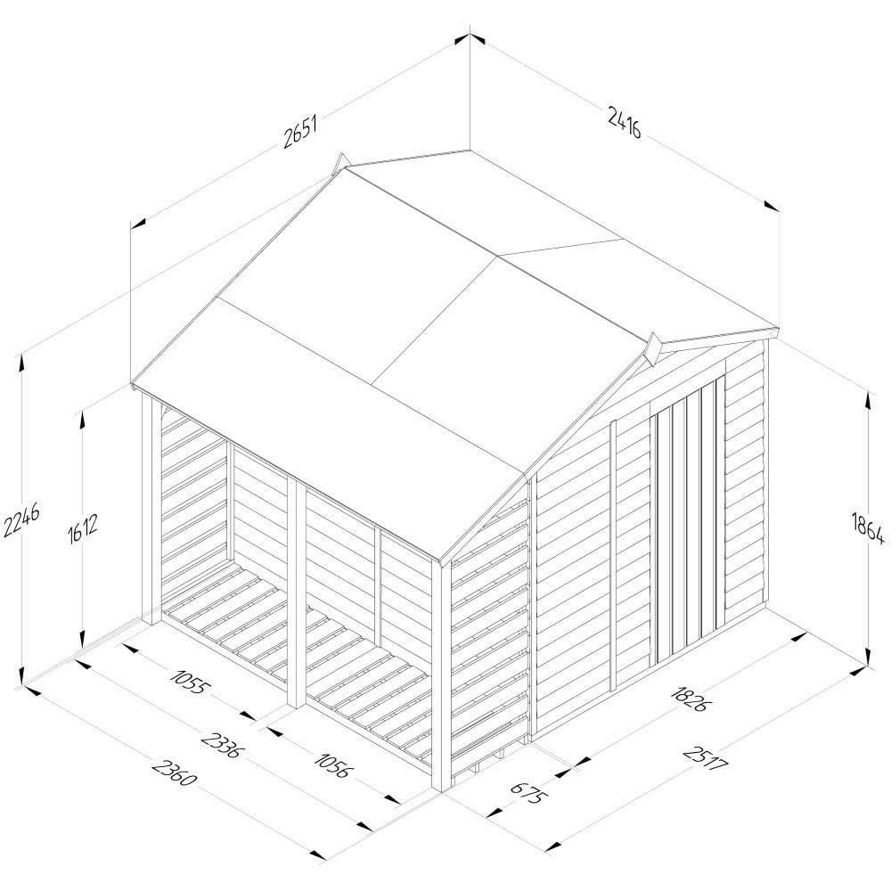 Forest 8x6 4Life Apex Shed & Lean-to No Windows - elbec garden buildings