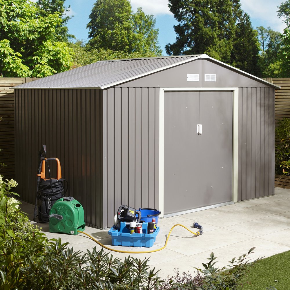 Trentvale 10x8 Metal Apex Shed L/Grey - Elbec Garden Buildings