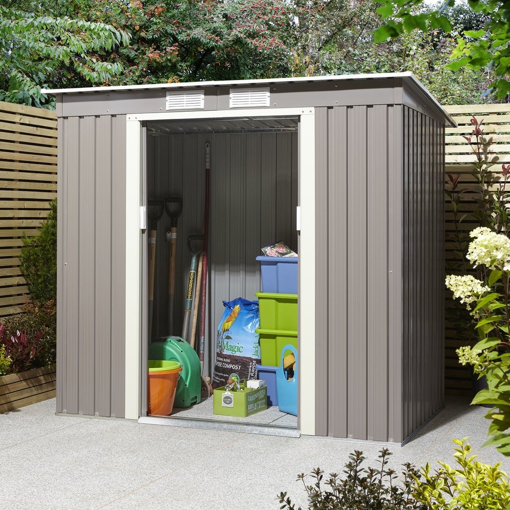 Trentvale 6x4 Metal Pent Shed L/Grey - elbec garden buildings