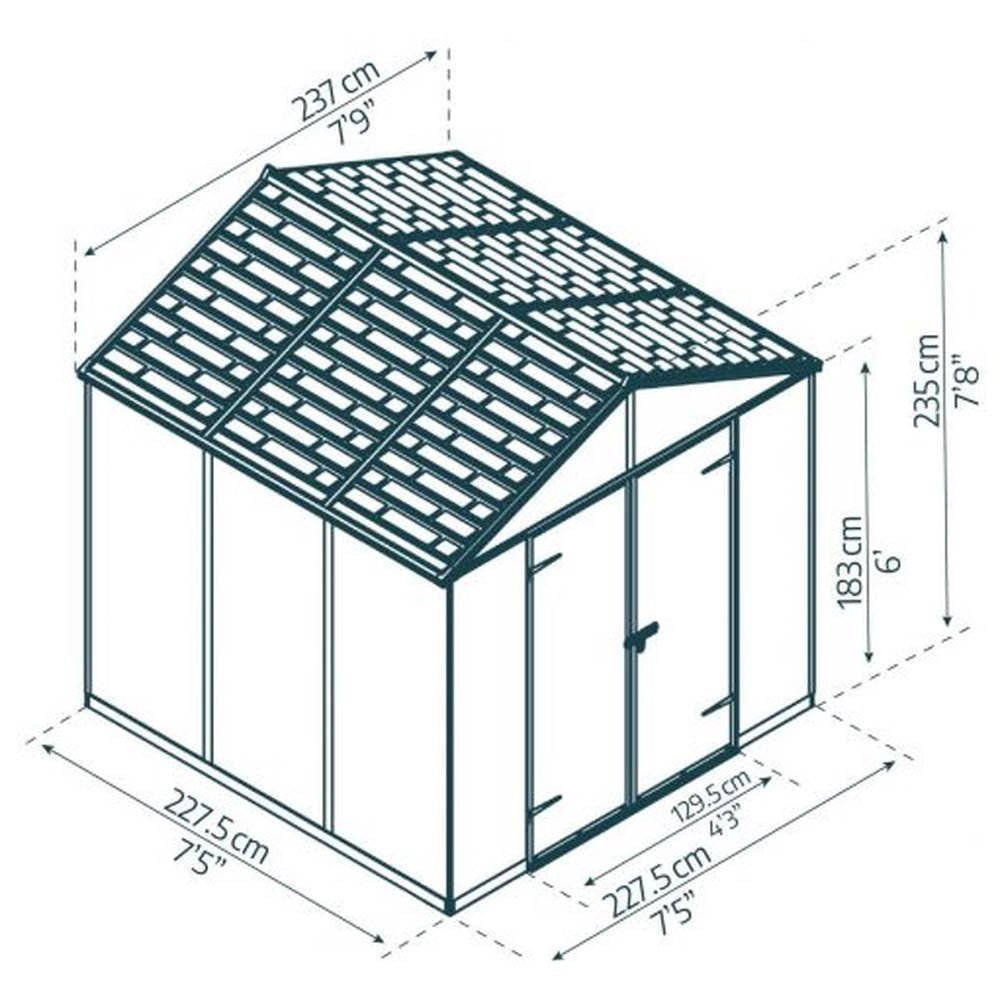 Palram Rubicon 8x8 Plastic Apex Shed In Dark Grey - Elbec Garden Buildings