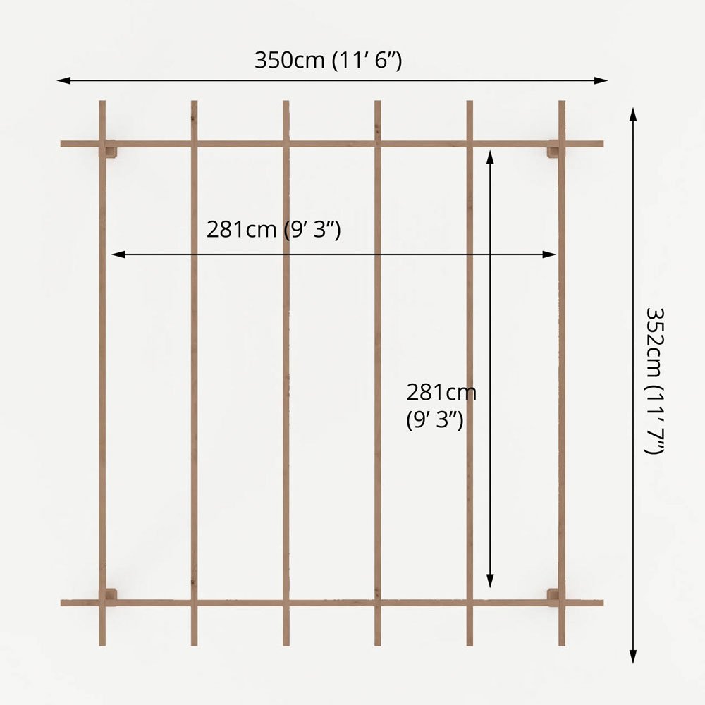 Mercia 3mx3m Pressure Treated Trent Pergola - elbec garden buildings