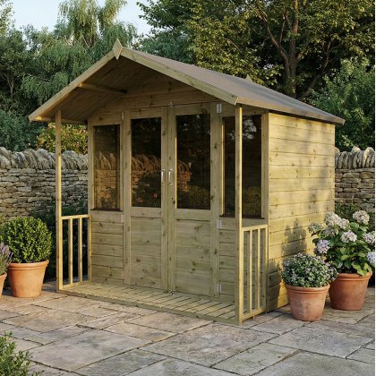 7 x 7 (2.30m x 2.20m) Mercia Shiplap Traditional Summerhouse with Veranda 7 x 7 (2.30m x 2.20m) Mercia Shiplap Traditional Summerhouse with Veranda