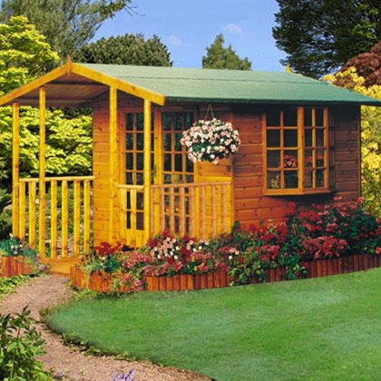 8 x 9 Shire Gold Fleur De Lys Summerhouse with Verandah