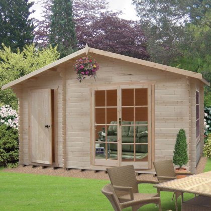 14G x 16 (4.19m x 4.79m) Shire Bourne Log Cabin (28mm to 70mm Logs)