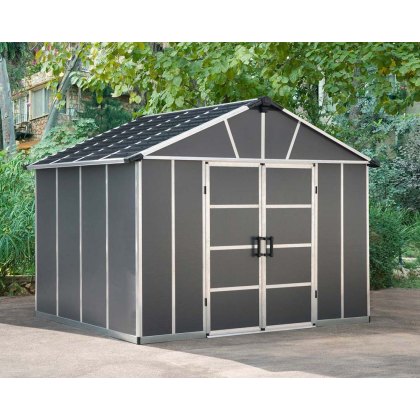 11 x 9 (3.32m x 2.71m) Palram - Canopia Yukon Plastic Apex Shed with WPC Floor - Dark Grey