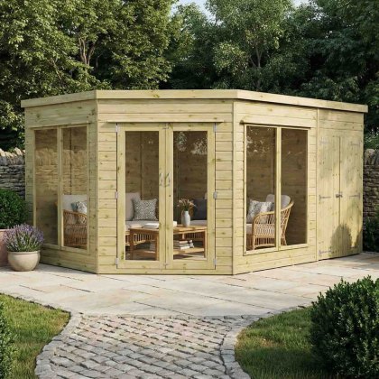 13 x 9 (4.06m x 2.91m) Mercia Corner Summerhouse with Side Shed 13 x 9 (4.06m x 2.91m) Mercia Corner Summerhouse with Side Shed