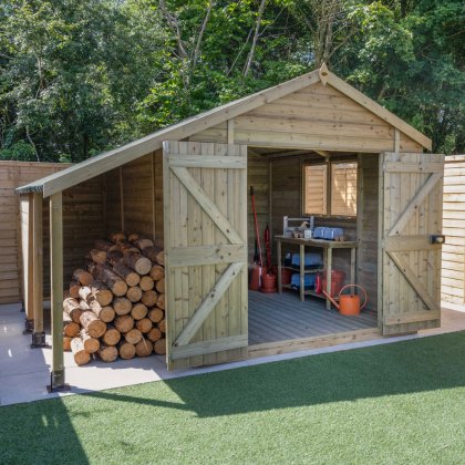 10 x 8 Forest Timberdale 25yr Guarantee Tongue & Groove Apex Wooden Shed with Logstore