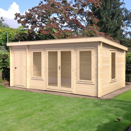 10G x 17 (2.99m x 5.09m) Shire Elm Pent Log Cabin with Side Storage (19mm Logs)