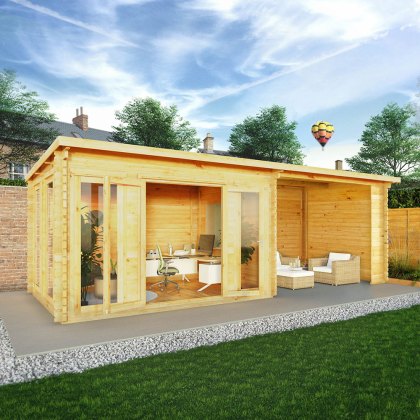 7m x 3m Mercia Studio Pent Log Cabin With Patio Area (28mm to 44mm Logs)