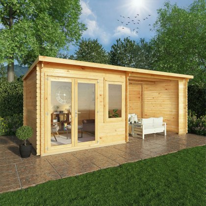 6m x 3m Mercia Elite Pent Log Cabin With Patio Area - 28mm Logs