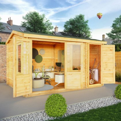 4.1m x 3m Mercia Home Office Elite With Side Shed (28mm to 44mm Logs)