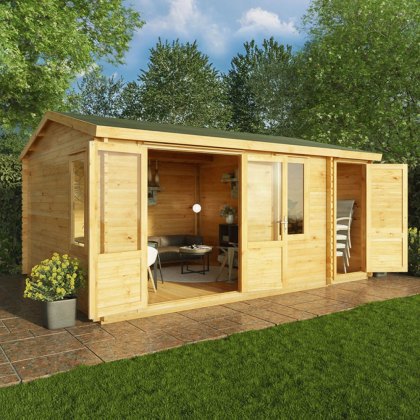 5.1m x 4m Mercia Home Office Elite With Side Shed - (28mm to 44mm Logs)