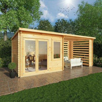 6m x 3m Mercia Elite Pent Log Cabin With Slatted Area - 28mm Logs