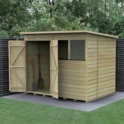 8 x 6 Forest Beckwood Pent Shed Shiplap with Double Door 25yr Guarantee