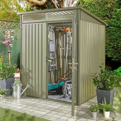 6 x 6 Hex Living Hixon Pent Metal Shed in Sage Green 6 x 6 Hex Living Hixon Pent Metal Shed in Sage Green