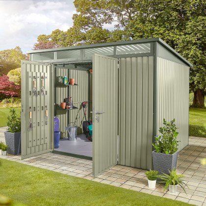 10 x 8 Hex Living Hixon Pent Metal Shed in Sage Green 10 x 8 Hex Living Hixon Pent Metal Shed in Sage Green