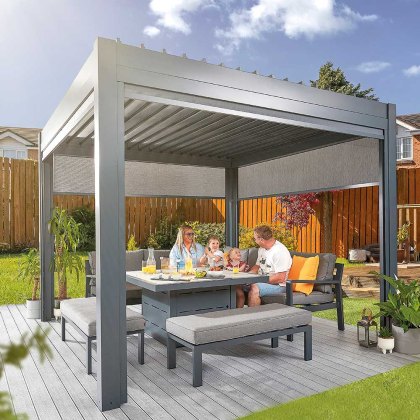 3m x 3m Hex Living Marchington Garden Pergola with LED Lighting in Grey