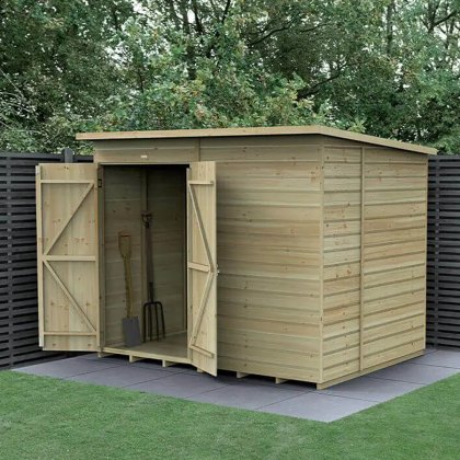 8 x 6 Forest Beckwood Windowless Pent Shed Shiplap with Double Door 25yr Guarantee