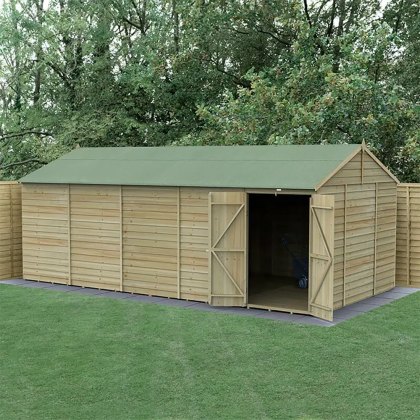 20 x 10 Forest 4Life Overlap Reverse Apex Windowless Wooden Shed with Double Doors 25yr Guarantee