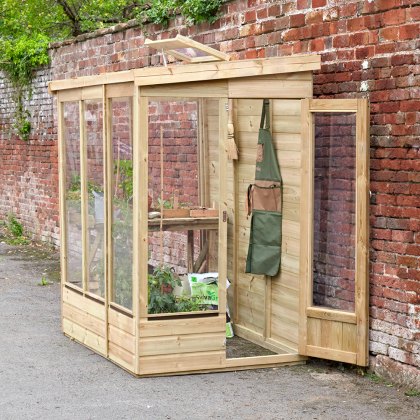 4 x 6 Forest Wallscape Lean To Greenhouse with Solid Back - Pressure Treated