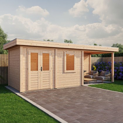 7m x 2.5m Lugarde Dublin Summerhouse With Side Canopy In 28mm & 44mm Wall Thickness