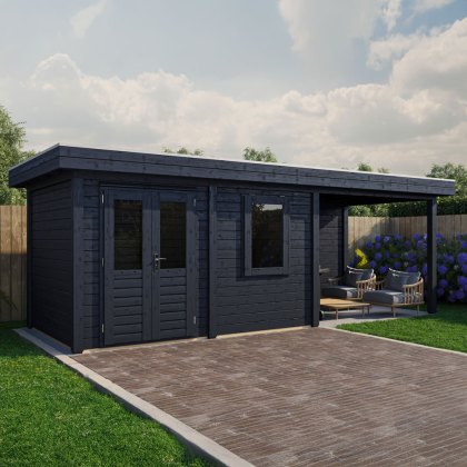 7m x 2.5m Lugarde Dublin Pent Summerhouse With Side Canopy In 28mm & 44mm Wall Thickness - Black