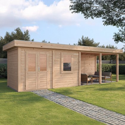 8m x 2.5m Lugarde Belfast Summerhouse with Side Canopy in 28mm & 44mm Wall Thickness