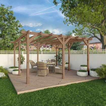 13 x 13 (4.0m x 4.0m) Mercia Traditional Wooden Pergola - Pressure Treated 13 x 13 (4.0m x 4.0m) Mercia Traditional Wooden Pergola - Pressure Treated