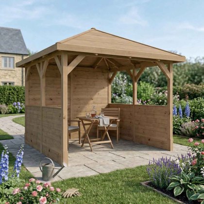 10 x 10 (3m x 3m) Mercia Traditional Wooden Gazebo with Side Panels - Pressure Treated 10 x 10 (3m x 3m) Mercia Traditional Wooden Gazebo with Side Panels - Pressure Treated