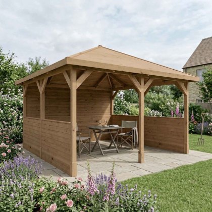 13 x 13 (4m x 4m) Mercia Traditional Wooden Gazebo with Side Panels - Pressure Treated 13 x 13 (4m x 4m) Mercia Traditional Wooden Gazebo with Side Panels - Pressure Treated