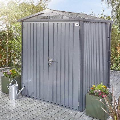 8 x 6 Hex Living Alton Apex Metal Shed in Anthracite Grey 8 x 6 Hex Living Alton Apex Metal Shed in Anthracite Grey