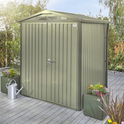 6 x 6 Hex Living Alton Apex Metal Shed in Sage Green 6 x 6 Hex Living Alton Apex Metal Shed in Sage Green