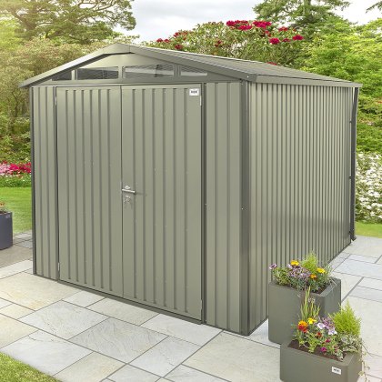8 x 6 Hex Living Alton Apex Metal Shed in Sage Green 8 x 6 Hex Living Alton Apex Metal Shed in Sage Green