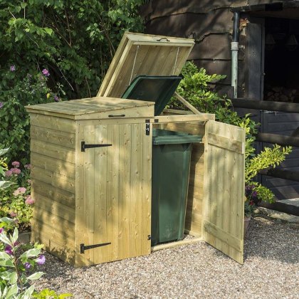 Rowlinson Apex Double Wheelie Bin Store With Solid Back - Pressure Treated Rowlinson Apex Double Wheelie Bin Store With Solid Back - Pressure Treated
