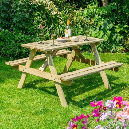 Rowlinson Traditional 4 Seater Picnic Table 1.2m - Pressure Treated Rowlinson Traditional 4 Seater Picnic Table 1.2m - Pressure Treated