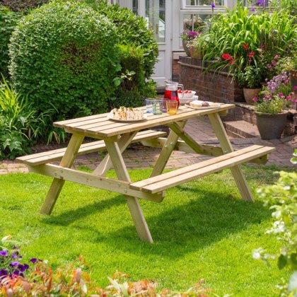Rowlinson Traditional 6 Seater Picnic Table 1.5m - Pressure Treated Rowlinson Traditional 6 Seater Picnic Table 1.5m - Pressure Treated
