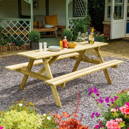 Rowlinson Traditional 8 Seater Picnic Table 1.8m - Pressure Treated Rowlinson Traditional 8 Seater Picnic Table 1.8m - Pressure Treated