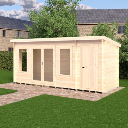 6G x 17 Shire Elm Log Cabin with Side Shed in 19mm Logs 6G x 17 Shire Elm Log Cabin with Side Shed in 19mm Logs