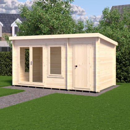 8G x 14 Shire Elm Log Cabin with Side Shed in 19mm Logs 8G x 14 Shire Elm Log Cabin with Side Shed in 19mm Logs