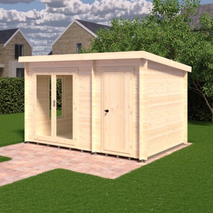 8G x 12 Shire Elm Log Cabin with Side Shed in 19mm Logs 8G x 12 Shire Elm Log Cabin with Side Shed in 19mm Logs