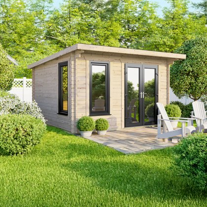 12 x 10 Powersheds Pent Log Cabin In 44mm Log Thickness with uPVC 12 x 10 Powersheds Pent Log Cabin In 44mm Log Thickness with uPVC