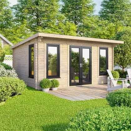 16 x 12 Powersheds Pent Log Cabin In 44mm Log Thickness with uPVC 16 x 12 Powersheds Pent Log Cabin In 44mm Log Thickness with uPVC