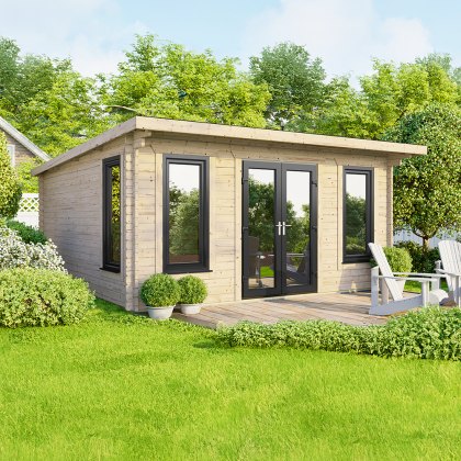 16 x 14 Powersheds Pent Log Cabin In 44mm Log Thickness with uPVC 16 x 14 Powersheds Pent Log Cabin In 44mm Log Thickness with uPVC