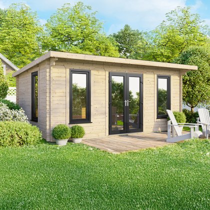 18 x 10 Powersheds Pent Log Cabin In 44mm Log Thickness with uPVC 18 x 10 Powersheds Pent Log Cabin In 44mm Log Thickness with uPVC