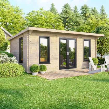 18 x 12 Powersheds Pent Log Cabin In 44mm Log Thickness with uPVC 18 x 12 Powersheds Pent Log Cabin In 44mm Log Thickness with uPVC